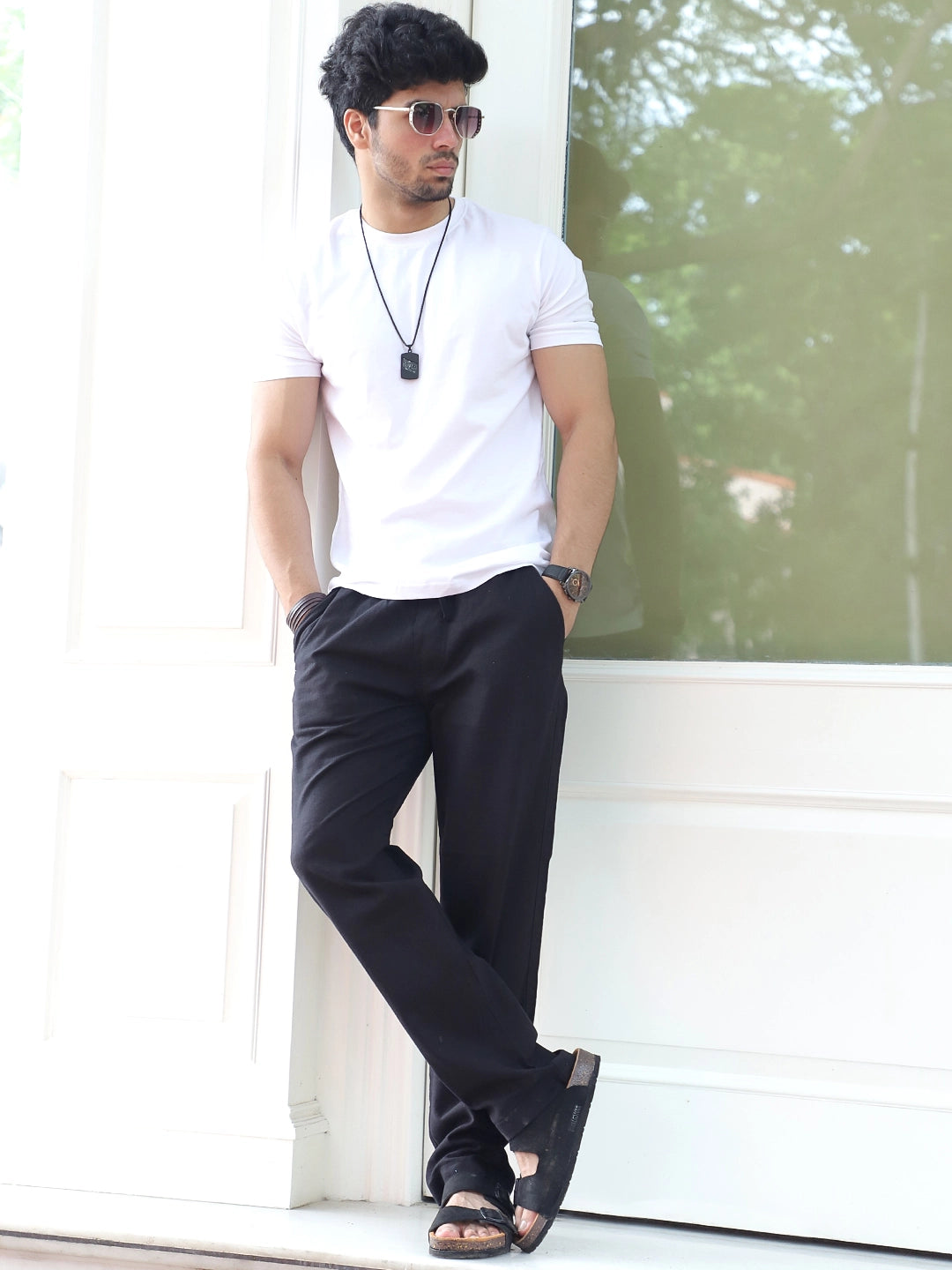 Cravern Black Baggy Fit Cotton Trouser