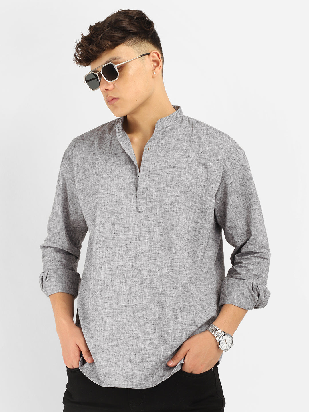 Linen Mericle Grey Short Kurta