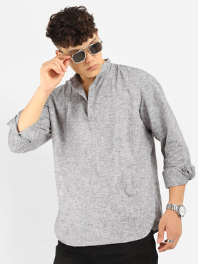 Linen Mericle Grey Short Kurta