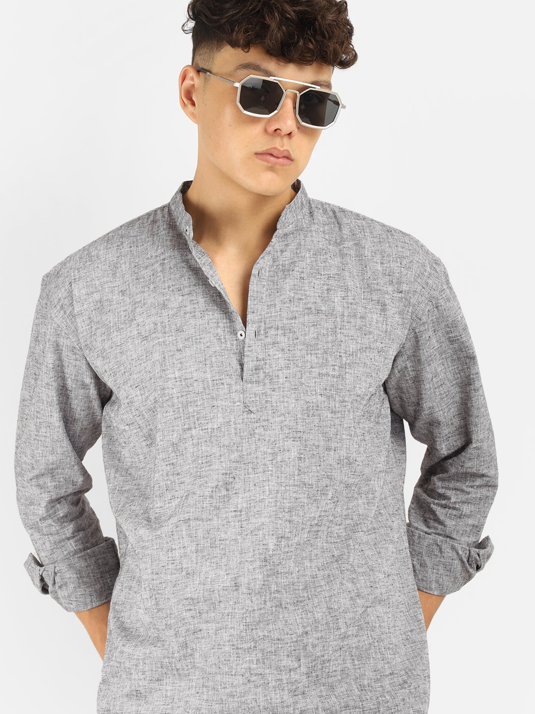 Linen Mericle Grey Short Kurta