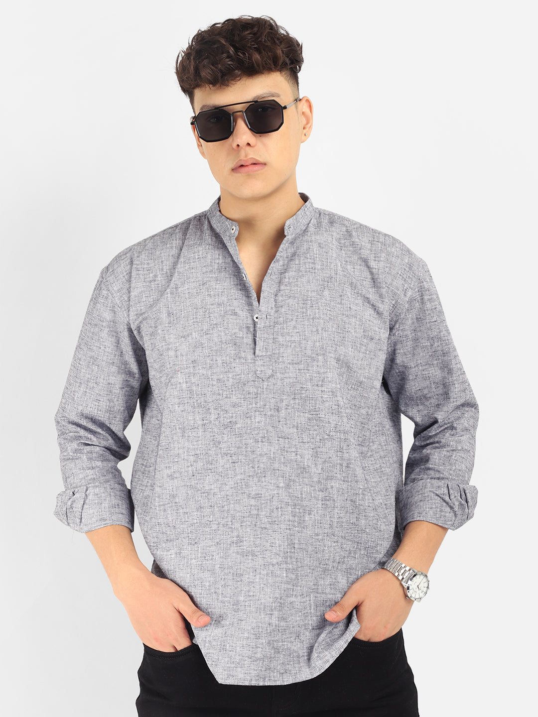 Linen Mericle Slate Grey Short Kurta