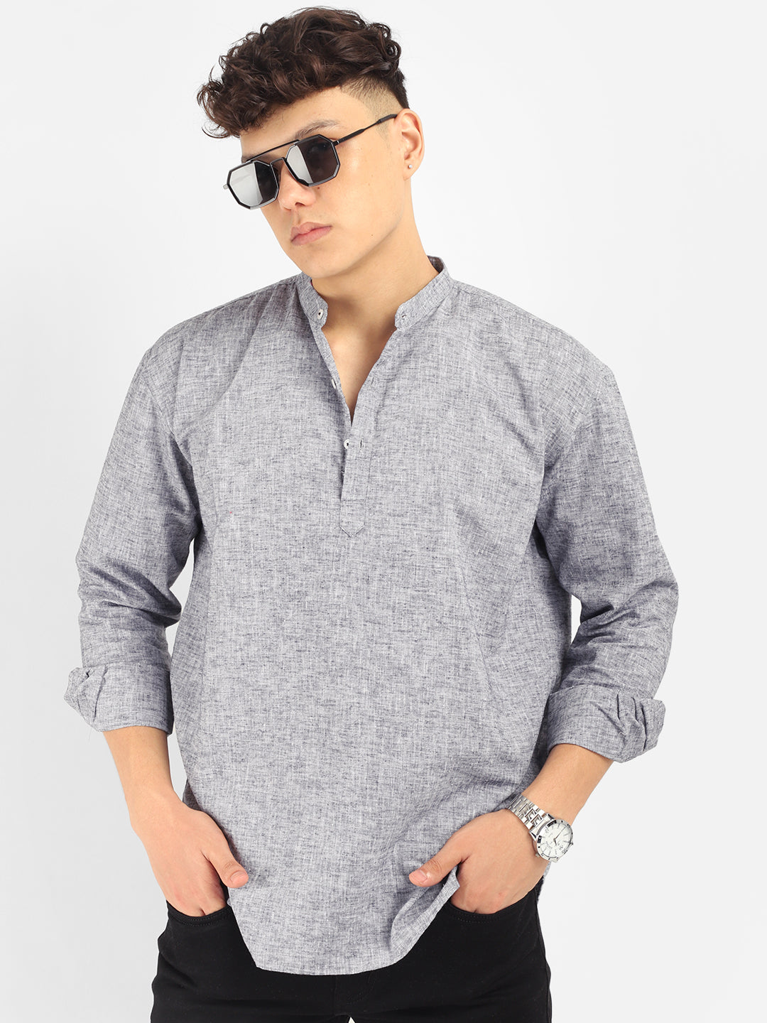 Linen Mericle Slate Grey Short Kurta