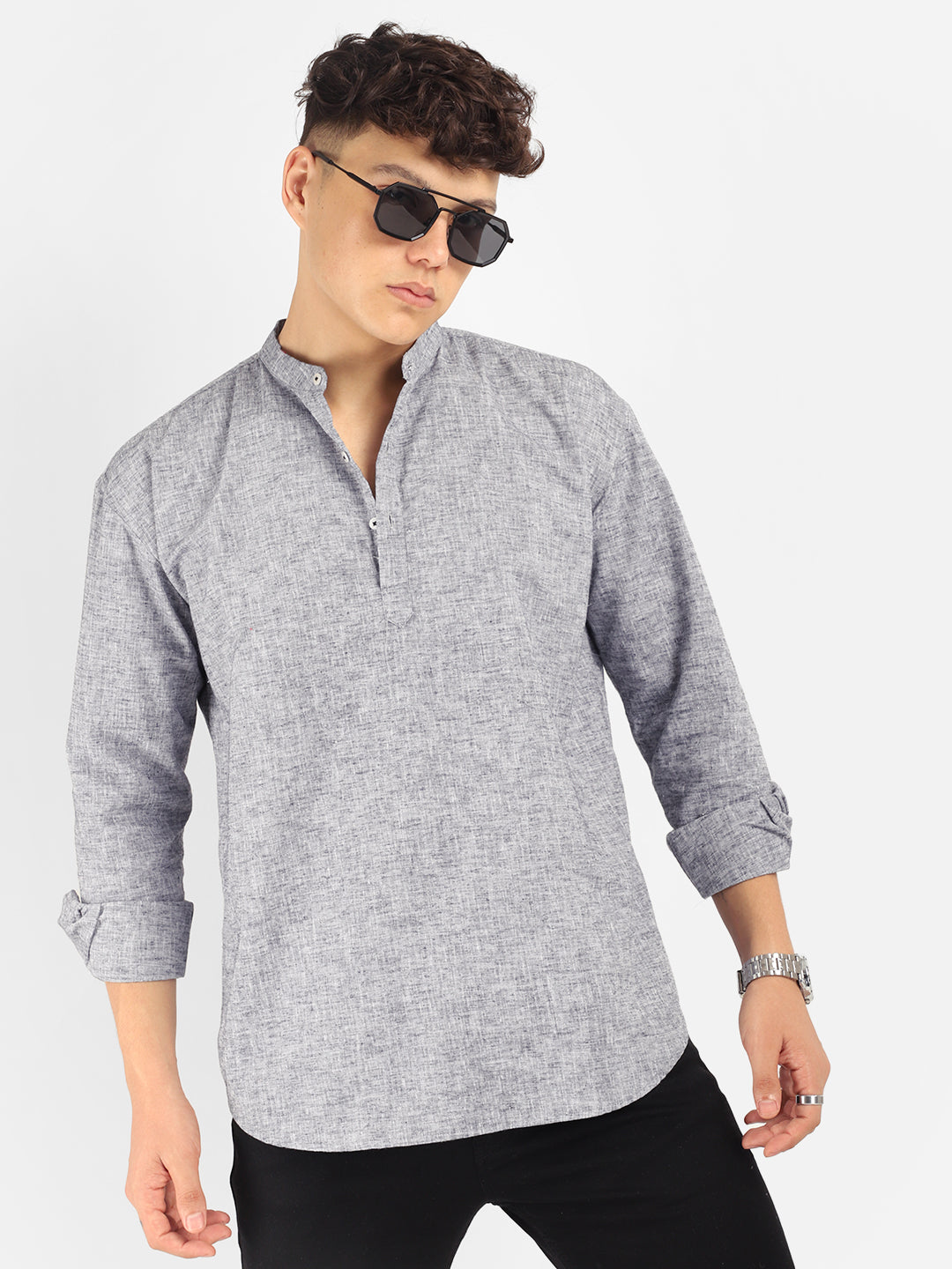 Linen Mericle Slate Grey Short Kurta