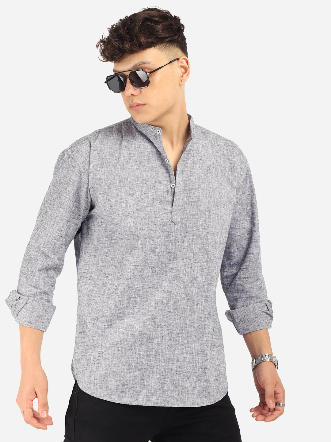 Linen Mericle Slate Grey Short Kurta