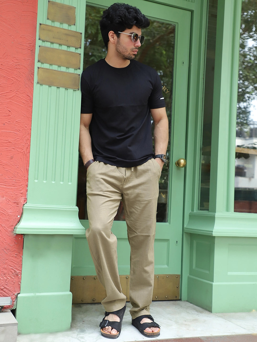 Cravern Beige Baggy Fit Cotton Trouser