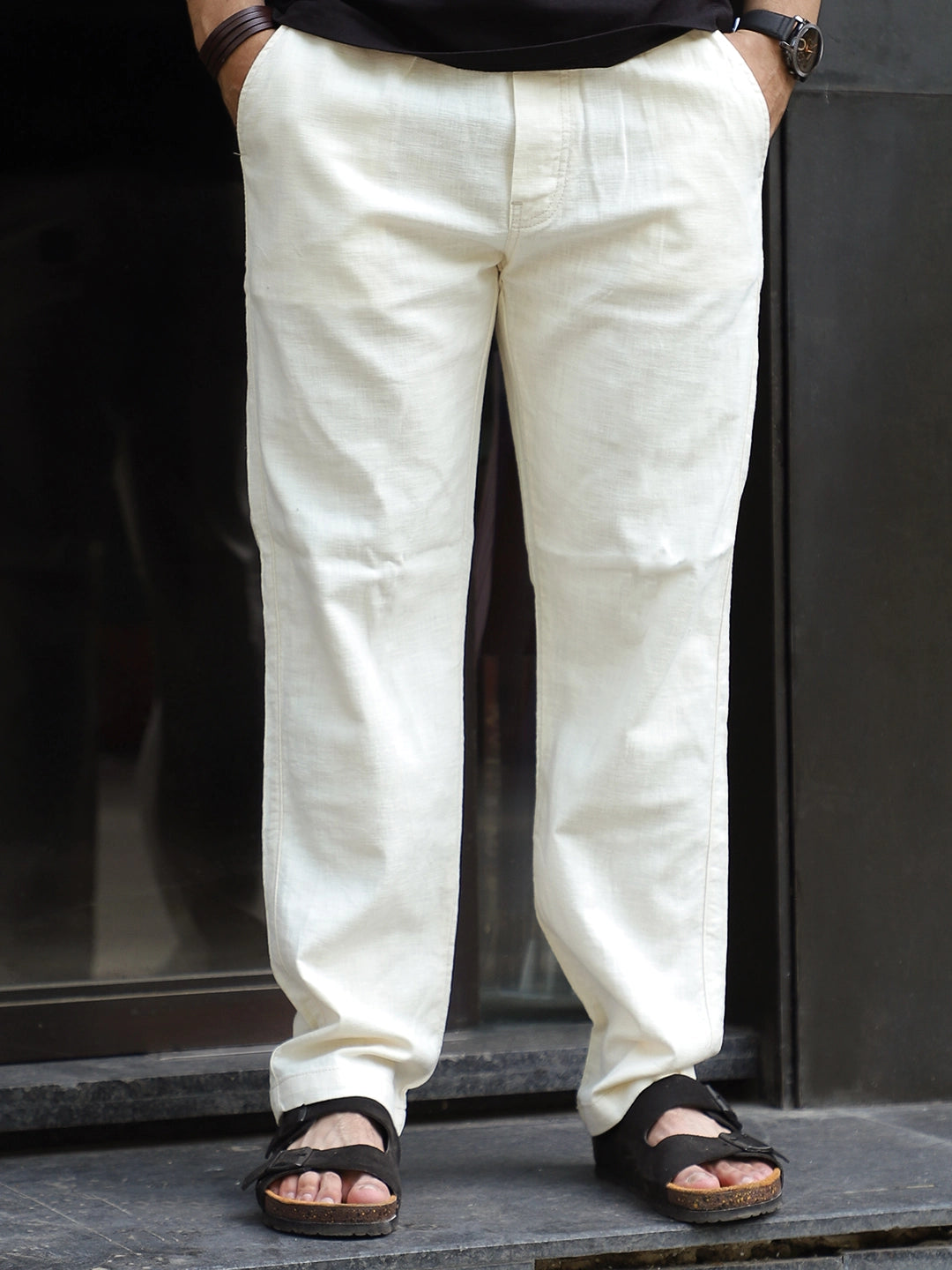 Cravern Light Beige Baggy Fit Cotton Trouser