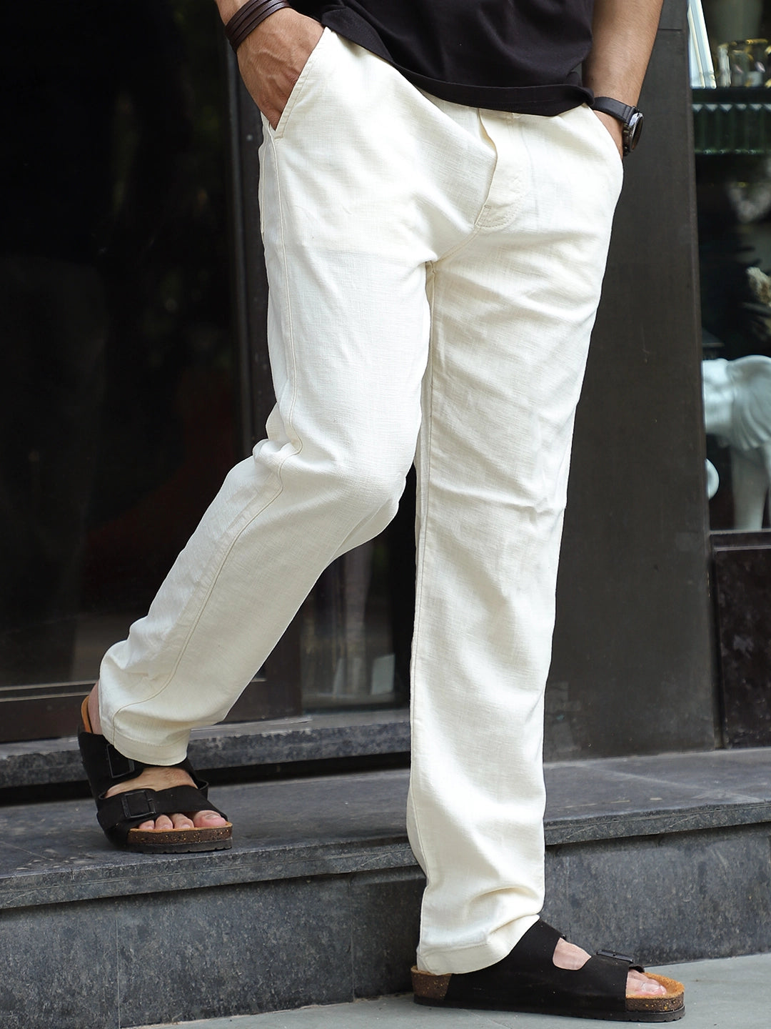 Cravern Light Beige Baggy Fit Cotton Trouser