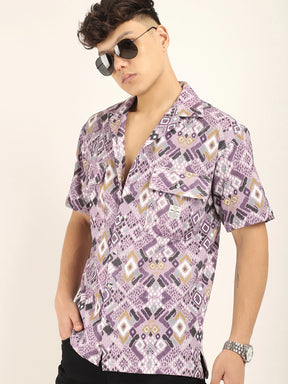 Purple Bubble Print Half Sleeve Shirt