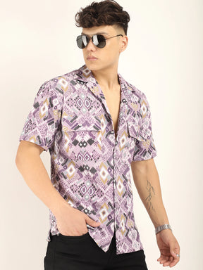 Purple Bubble Print Half Sleeve Shirt