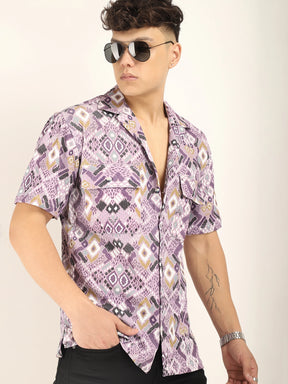 Purple Bubble Print Half Sleeve Shirt