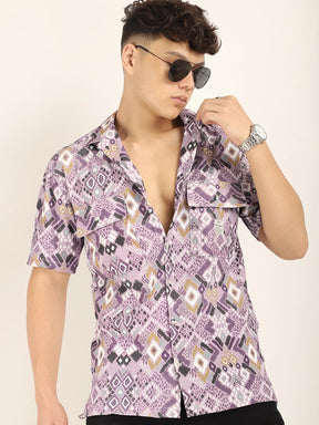 Purple Bubble Print Half Sleeve Shirt