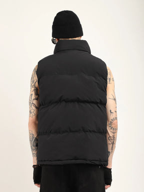 Quilted Gilet Cut Sleeves Black Puffer Jacket