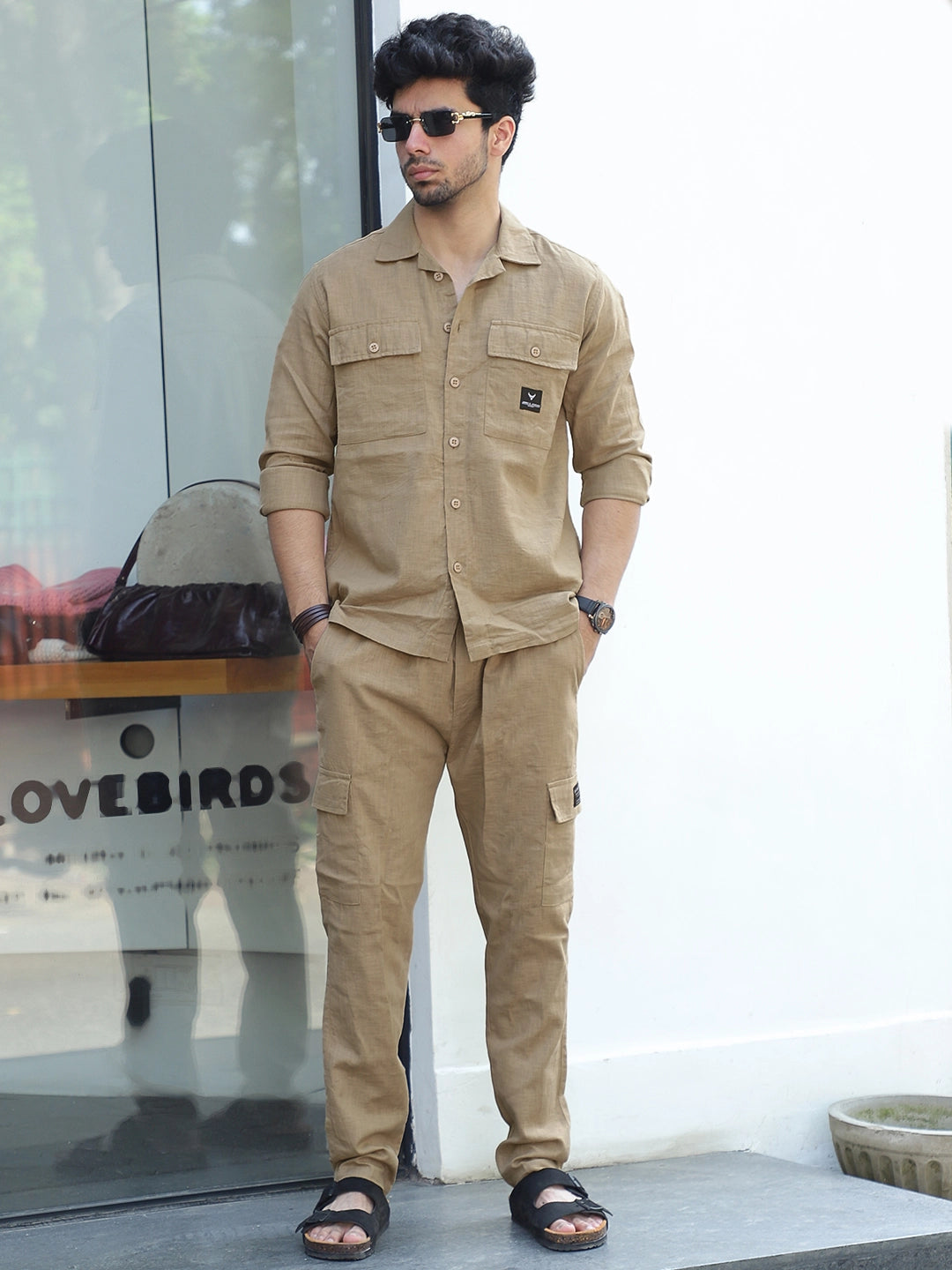 Linen Atlanta Khaki Cargo Co-Ord Set 21 - Main Image