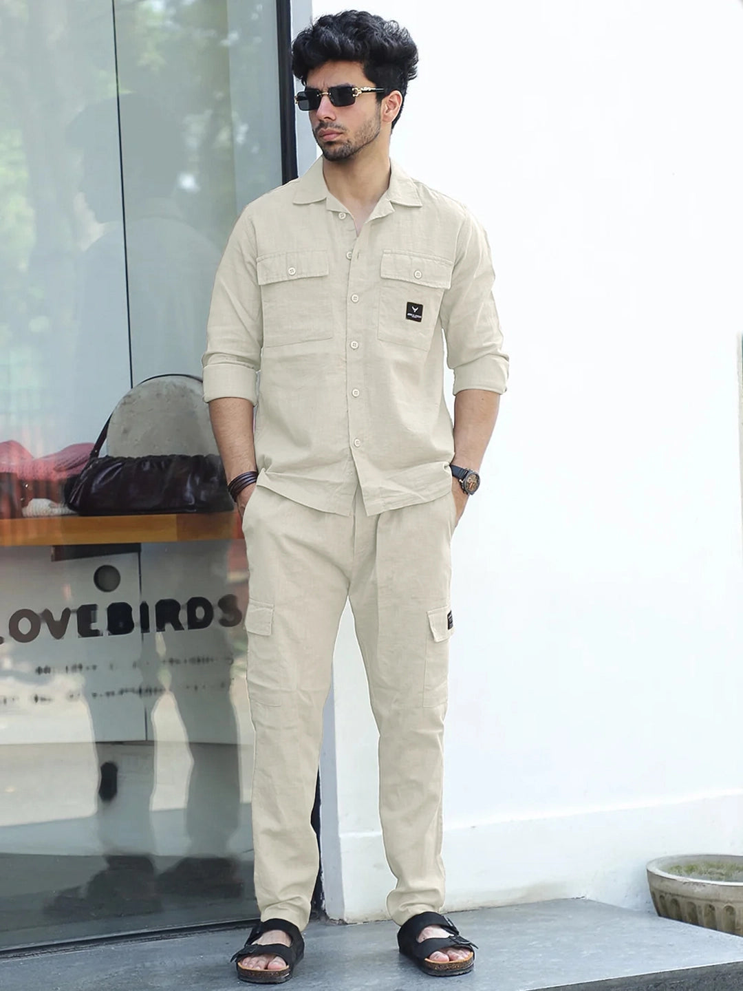Linen Atlanta Beige Cargo Co-Ord Set