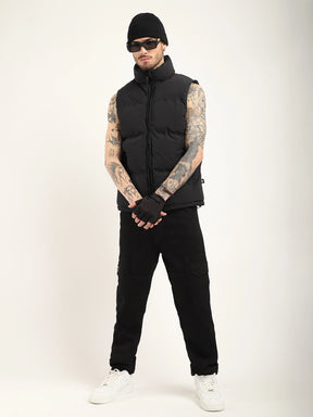 Quilted Gilet Cut Sleeves Black Puffer Jacket