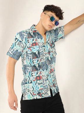 Sky Bubble Print Half Sleeve Shirt