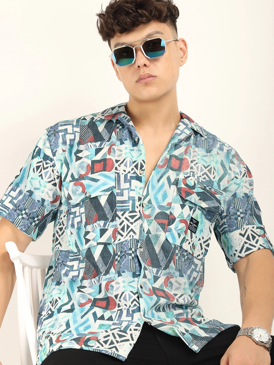 Sky Bubble Print Half Sleeve Shirt