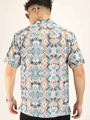 Teal Bubble Print Half Sleeve Shirt