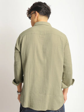 Eton Drift Double Clothe Khaki Full Sleeve Shirt