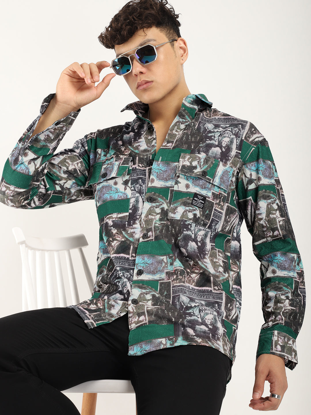 Green Digital Print Shirt