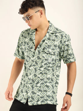 Cream Bubble Print Half Sleeve Shirt