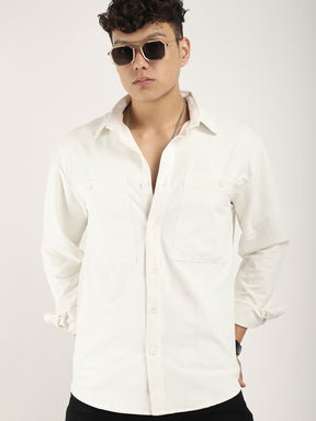 Striper Self White Full Sleeve Shirt