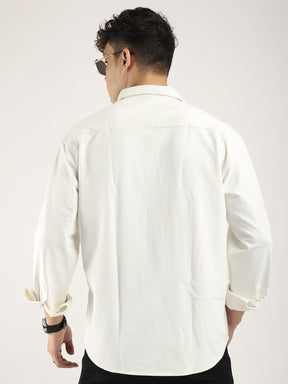 Striper Self White Full Sleeve Shirt