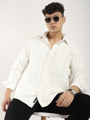 Striper Self White Full Sleeve Shirt