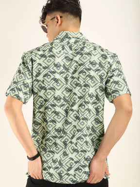 Cream Bubble Print Half Sleeve Shirt