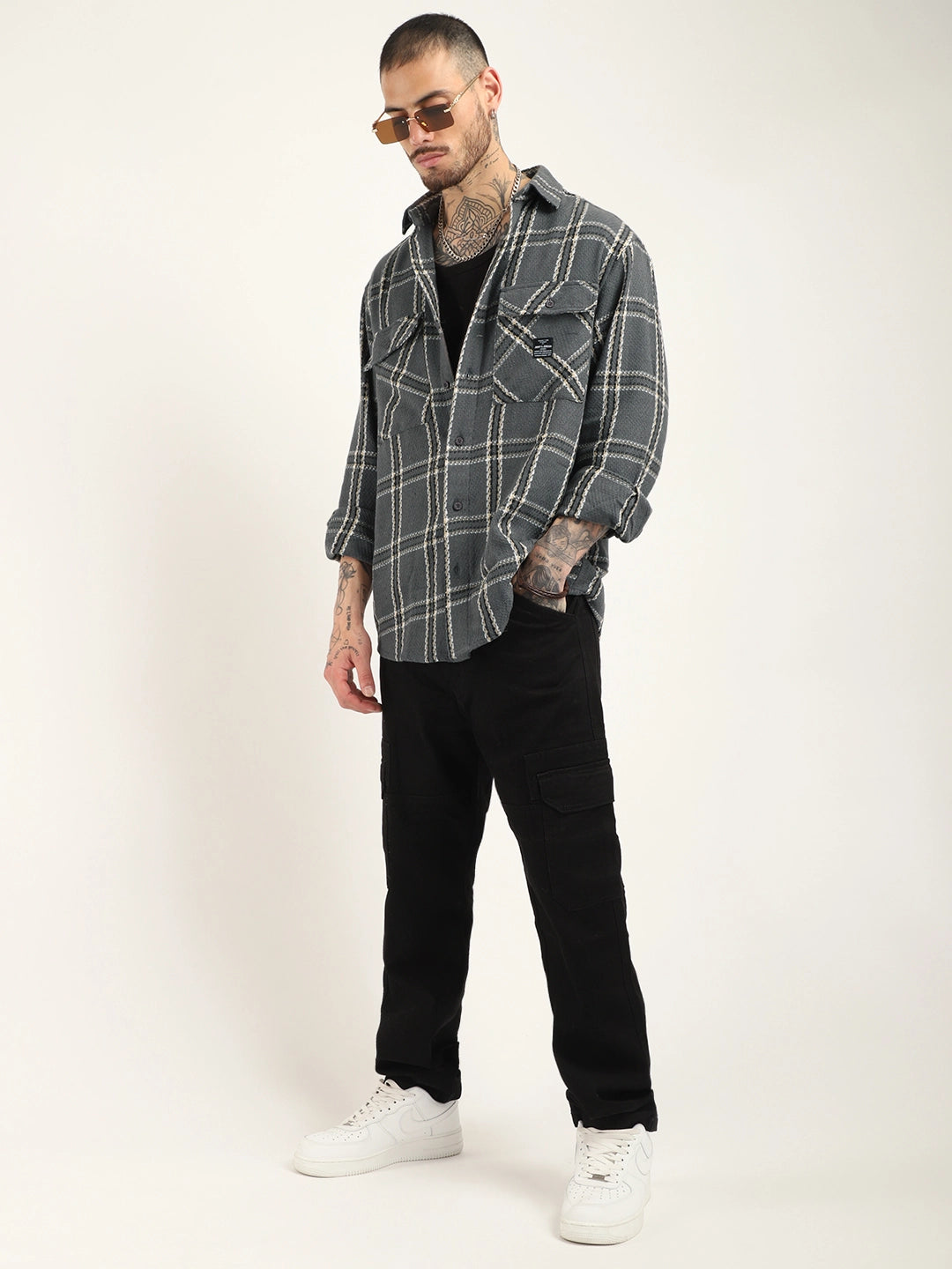 Retro Grey Check Full Sleeve Shirt