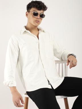 Striper Self White Full Sleeve Shirt