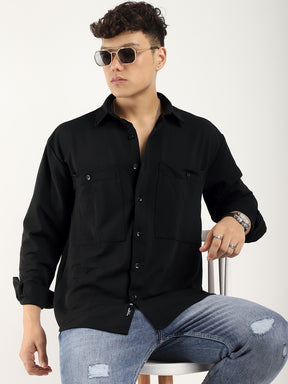 Striper Self Black Full Sleeve Shirt