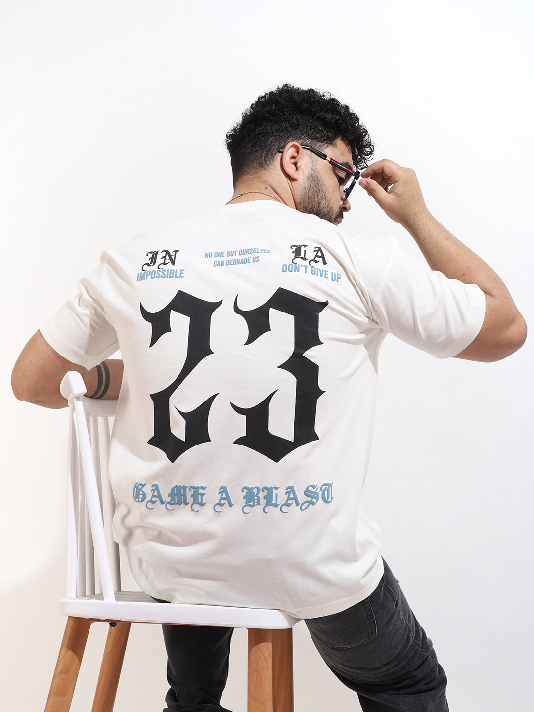 Game A Blast Oversized Off-White T-Shirt