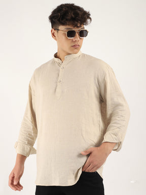 Mandarin Linen Beige Short Kurta