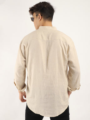 Mandarin Linen Beige Short Kurta