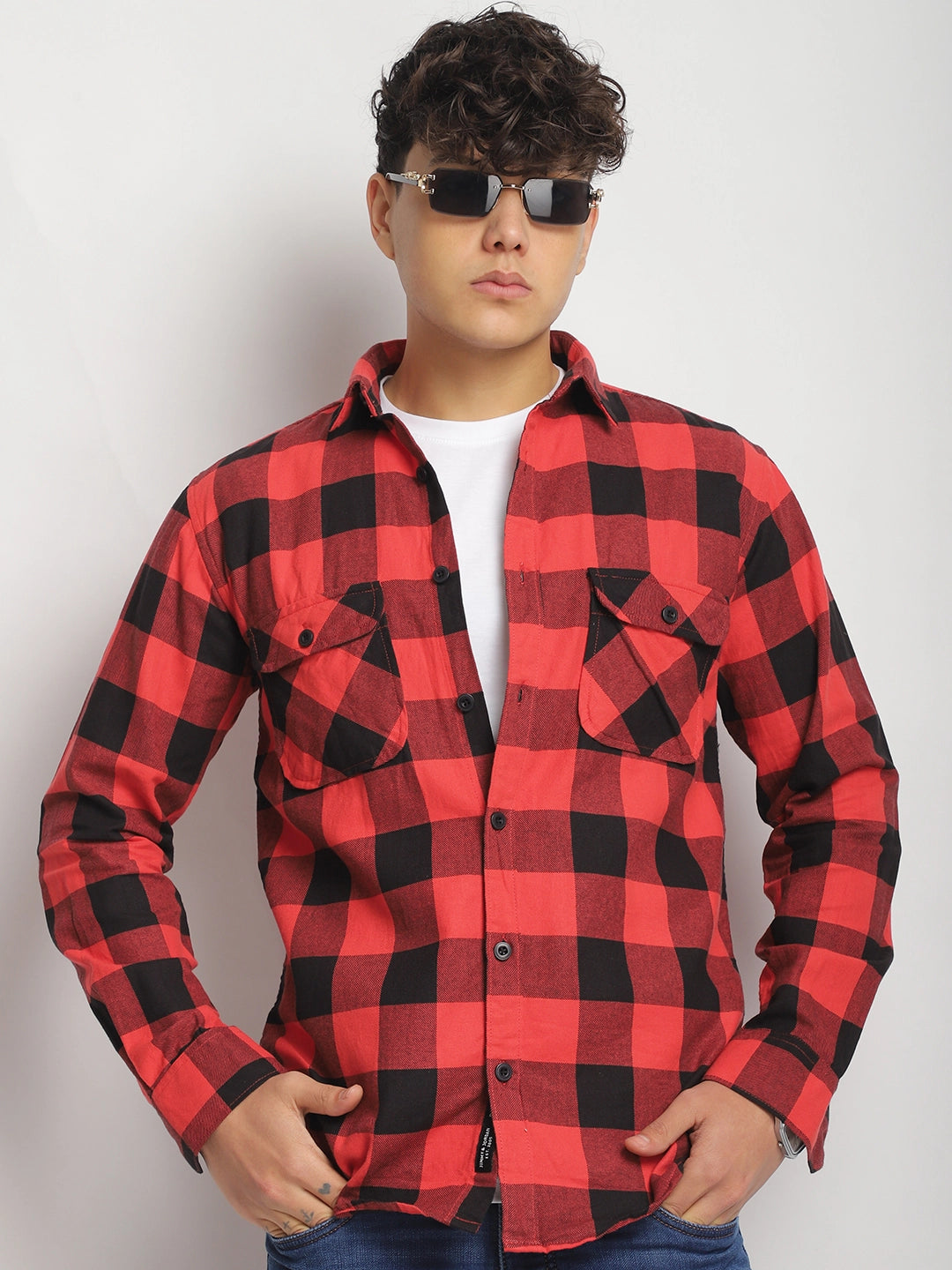Black Red Check Shirt Men
