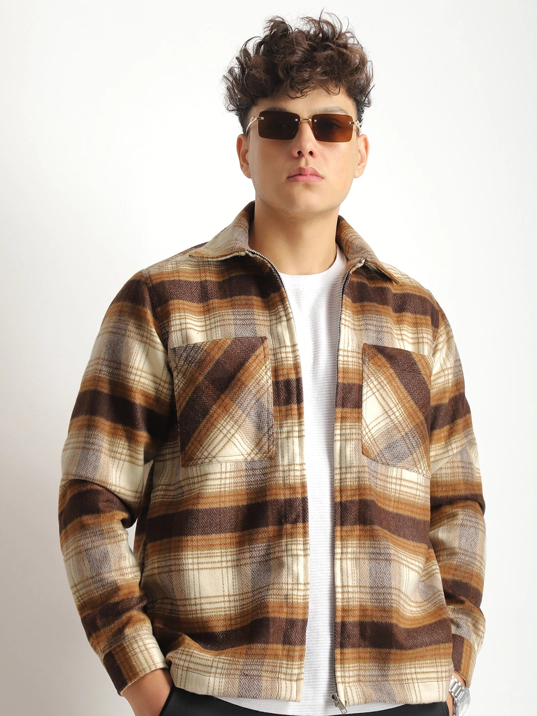 Palladium Threads Pure Woolen Brown Check Shacket