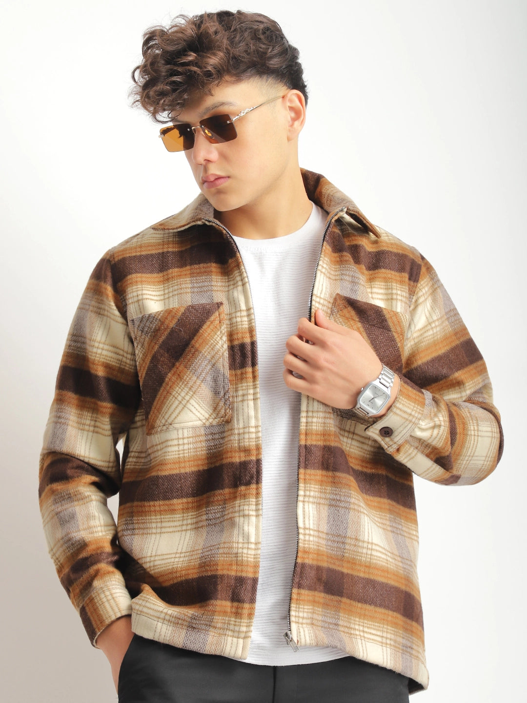 Palladium Threads Pure Woolen Brown Check Shacket