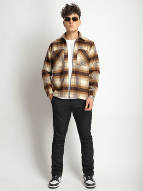 Palladium Threads Pure Woolen Brown Check Shacket