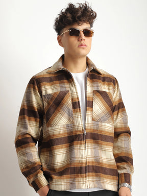 Palladium Threads Pure Woolen Brown Check Shacket