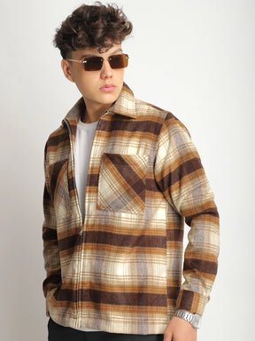 Palladium Threads Pure Woolen Brown Check Shacket