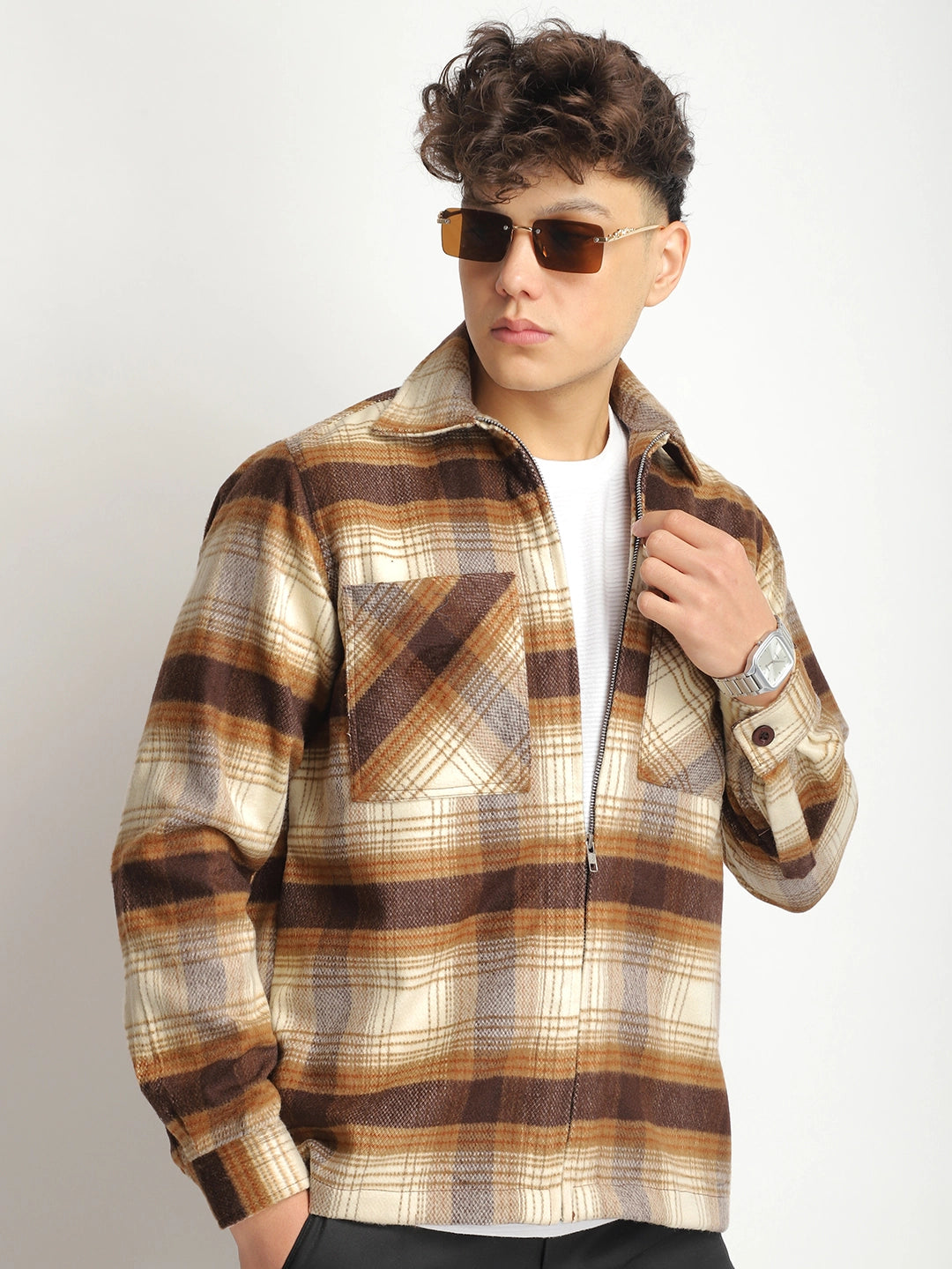 Palladium Threads Pure Woolen Brown Check Shacket