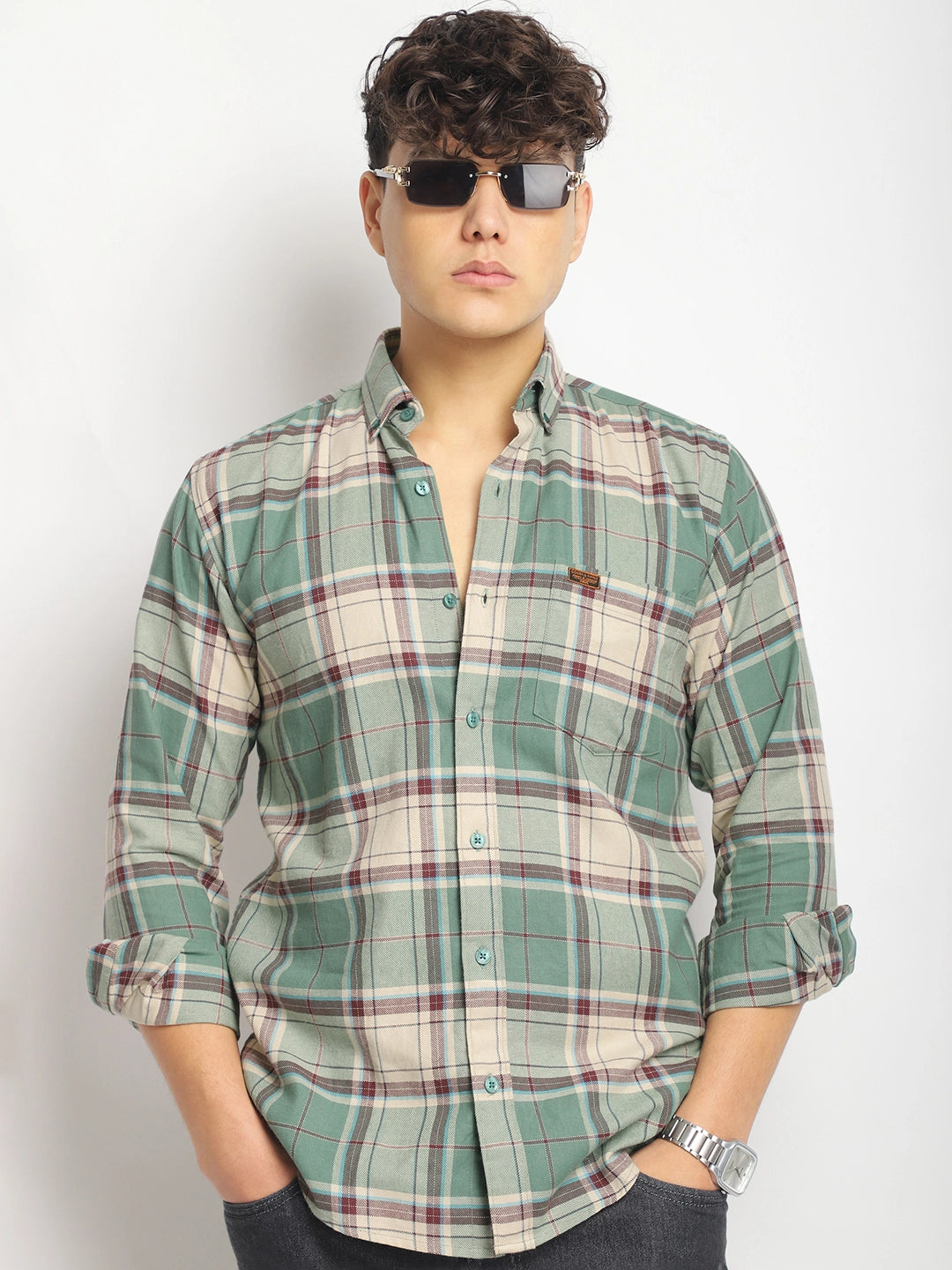 Oxford Drift Maroon Off White Heiring Born Check Shirt