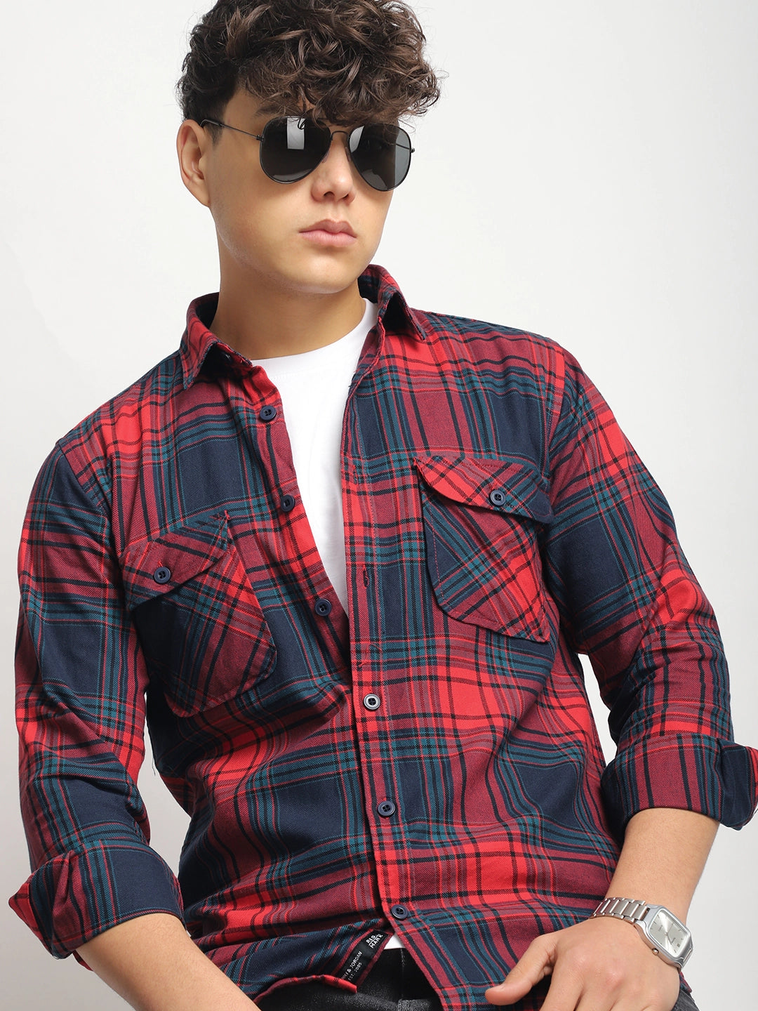 Stich Pulse Red Twill Checked Full Sleeve Shirt