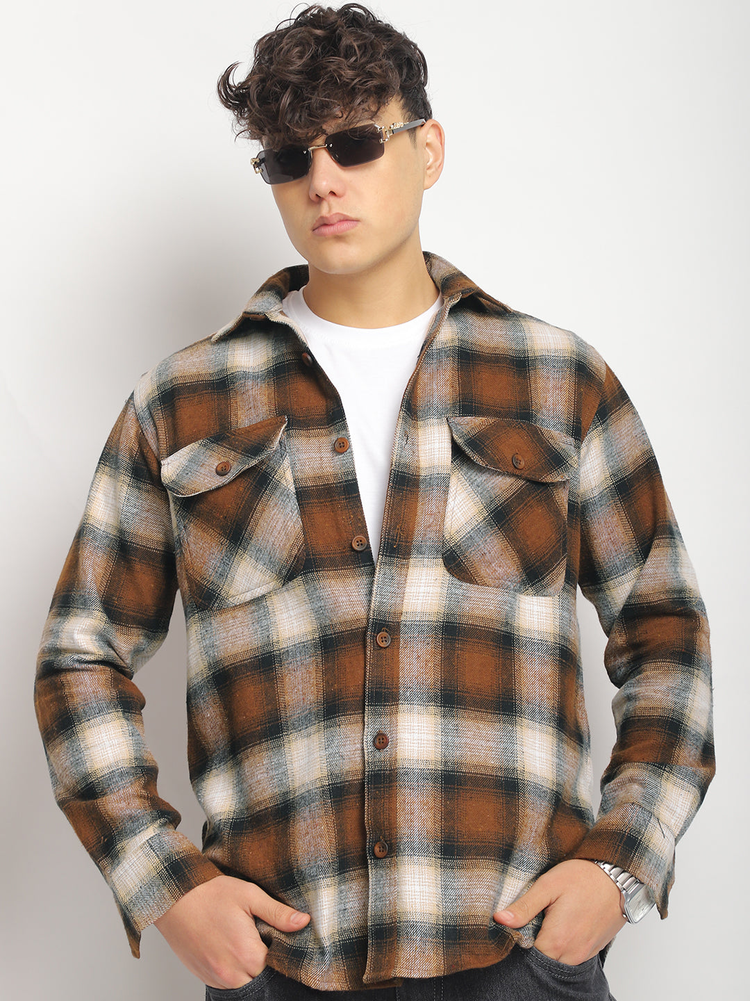 Park Lane Brown Paled Check Full Sleeve Shirt