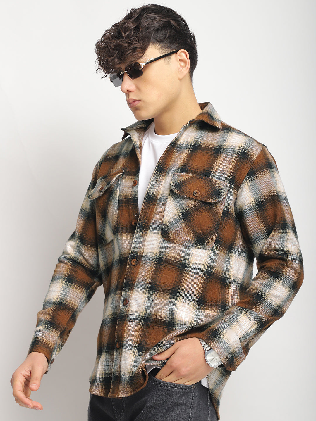 Park Lane Brown Paled Check Full Sleeve Shirt