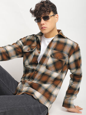 Park Lane Brown Paled Check Full Sleeve Shirt