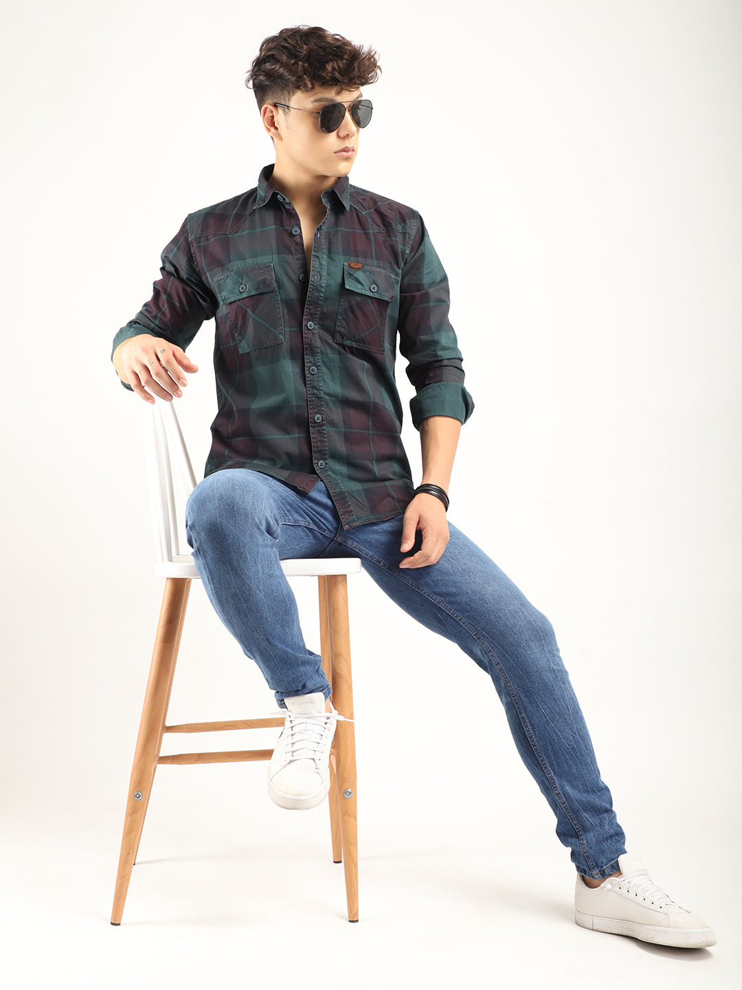 Check Teal Full Sleeve Shirt