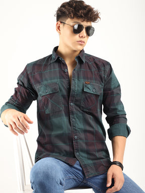 Check Teal Full Sleeve Shirt