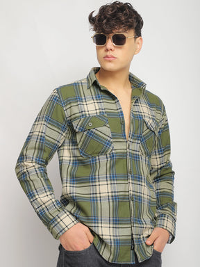 Stich Pulse Mehndi Twill Checked Full Sleeve Shirt